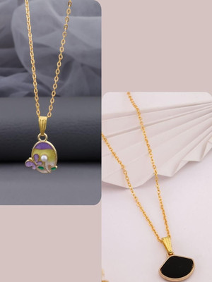 Dressberry Set Of 2 Gold-Plated Brass Minimal Artificial Beads Necklace Gold-plated Plated Brass Necklace