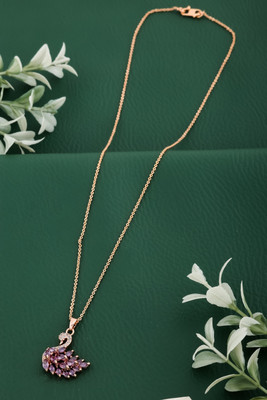 Wynona Rose Gold Plated Purple crystal Stone Studed Swan Necklace For Girls and women Cubic Zirconia Rhodium Plated Alloy Chain Set