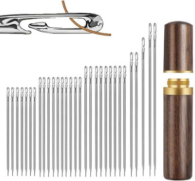 mshine Hand Needles Self Threading with Wooden Case Hand Sewing Needle(Regular Point Needle Multi-Size Pack of 60)