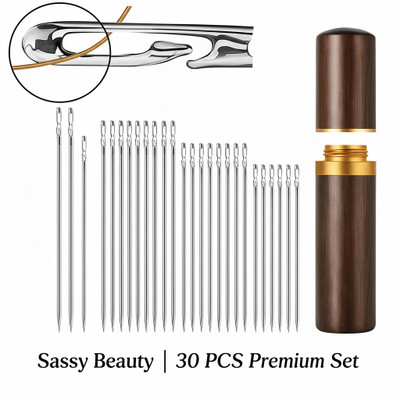 sassy beauty Hand Sewing Needle(Regular Point Needle Quilting Needle Self-Threading Quilting Needle with Wooden Needle Case Pack of 30)