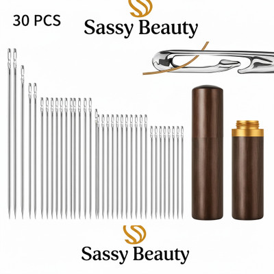 sassy beauty Hand Sewing Needle(Regular Point Needle Quilting Needle Self-Threading Quilting Needle with Wooden Needle Case Pack of 30)
