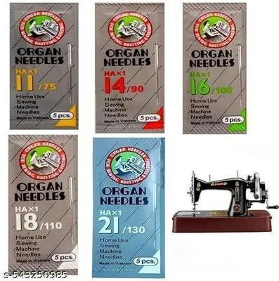 ORGAN Combo of HA,11,14,16, 18,21 Size Steel Needles Machine Sewing Needle(Universal Needle HA 11, HA 14, HA 16, HA 18, HA 21 Pack of 25)