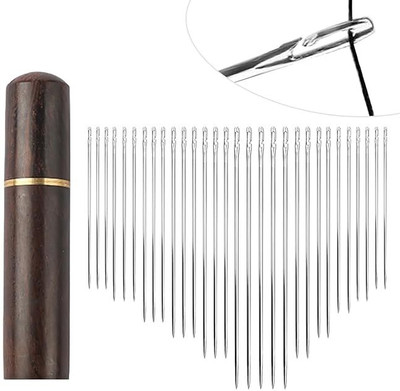 El Syco Hand Sewing Needle(Regular Point Needle Self Threading Needles 30Pcs With Wooden Case Pack of 30)