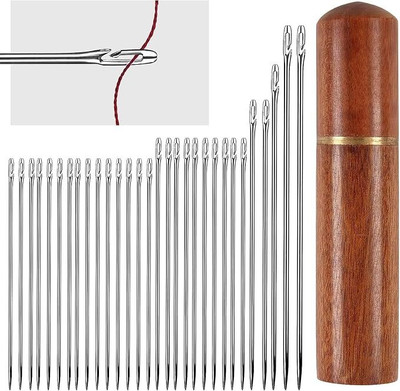 Ekinsu Hand Sewing Needle(Regular Point Needle Self-Threading Sewing Needles Set with Wooden Case, 30 Pieces Pack of 30)