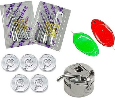 ZENITH Sewing machine Needles 10pc, 5pc Bobbins,1 Bobbin case & 2pc Needle Threader Machine Sewing Needle(Universal Needle Medium Pack of 20)