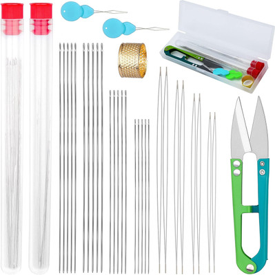 ELEPHANTBOAT 28Pcs Beading Needles Set, 20 Pcs Long Straight Beading Thread Needles and 8 Pcs Hand Sewing Needle(Embroidery Needle 4 sizes Pack of 28)