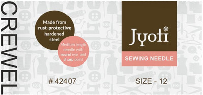 Jyoti Crewel Hand Sewing Needle Size 12, Medium-Length with Sharp Point Elongated Eye Hand Sewing Needle(Regular Point Needle 12 Pack of 500)