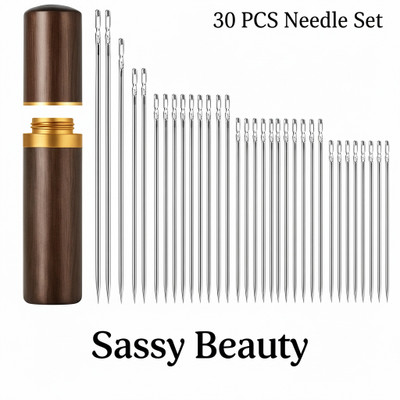 sassy beauty Hand Sewing Needle(Regular Point Needle Quilting Needle Self-Threading Quilting Needle with Wooden Needle Case Pack of 30)