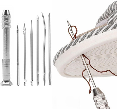 BHAVRUTT 7Pcs Leather Sewing Awl Needle Set, Shoe Repair Tool Kit, Hand Sewing Needle(Chromium Regular Point Needle 9.5X1 CM Pack of 6)