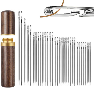 HORRIO Wooden Needle Long Needle of Various Sizes Threading Quilting Needle Hand Sewing Needle(Ball Point Needle Standard Pack of 30)