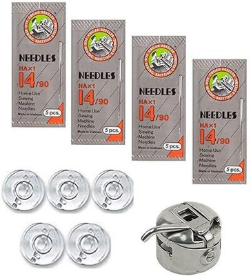 Manvikram MKRM Needles Size NO HA 14 (4 Packs, 20 Needles) 1 Bobbin case 5 Bobbins Machine Sewing Needle(Universal Needle 4 Pack of 20)