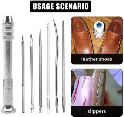 DARDRIS 7Pcs Needle Awl, Leather Sewing Awl Needle Set Shoes Repair Tool Kit Hand Sewing Needle(Chromium Regular Point Needle 19.5X2 CM Pack of 6)