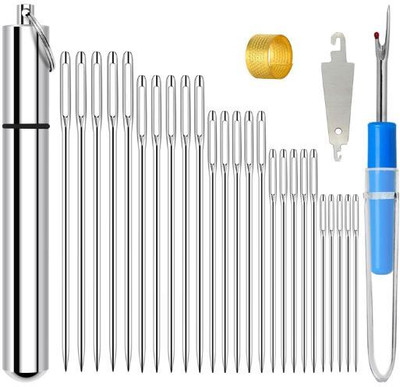 HINSHITSHU 25 Large Eye Embroidery Needles, 5 Sizes with Exquisite Aluminum Storage Hand Sewing Needle(Regular Point Needle 5 Different Sizes ( 2.4 , 2.2 , 2 , 1.8 , 1.6 ) Pack of 25)