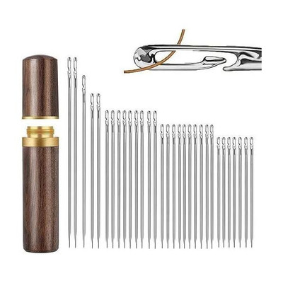 YCVARIYAENTERPRISE 30pcs Easy Thread Needle Kit – For Crochet, Punch Needle & Embroidery Hand Sewing Needle(Ball Point Needle 30pcs Self Threading Quilt Needles (3.6-6.7cm) with Wooden Storage Case Pack of 30)