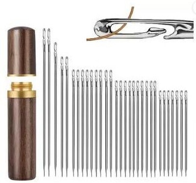 HINSHITSHU Hand Sewing Needle(Regular Point Needle Quilting Needle Self-Threading Quilting Needle with Wooden Needle Case Pack of 30)