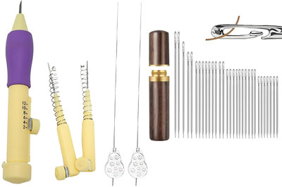 LECRAFT Punch Needle Kit with 30-Piece Sewing Needles and Wooden Storage Box Hand Sewing Needle(Embroidery Needle Multimix Pack of 30)