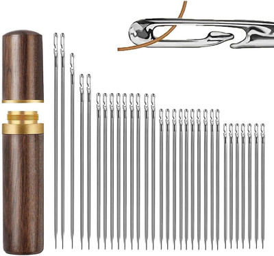 Ashmakam Easy Thread Needles – 31pcs Stainless Set with Wooden Case for All Fabrics Hand Sewing Needle(Ball Point Needle 30pcs Self Threading Quilt Needles (3.6–6.7cm) with Wooden Storage Case Pack of 30)