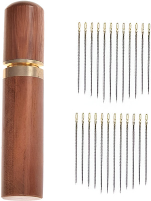 Glitzn Self Threading Needles 30Pcs Quilting Needle Self With Wooden Needle Case Hand Sewing Needle(Regular Point Needle Medium Pack of 30)
