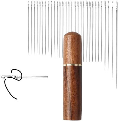 ZehrVibe Hand Sewing Needle(Regular Point Needle Self Threading Needles with Wooden Needle Case Brown Pack of 30)