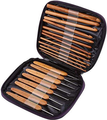 JERN 20 Pcs Bamboo Crochet Hooks Kit with Case Hand Sewing Needle(Knitting Needle Needle free size Pack of 20)