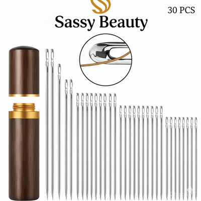 sassy beauty Hand Sewing Needle(Regular Point Needle Quilting Needle Self-Threading Quilting Needle with Wooden Needle Case Pack of 30)