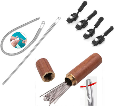 ExcitingDEalz Flexible Elastic Threading Tool+Screw Zipper Pullers(4Pcs)+Side Hole Needle30Pcs Hand Sewing Needle(Universal Needle Standard Pack of 1)