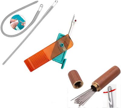 ExcitingDEalz Side Hole Needle(30 Pcs)+Flexible Spring Elastic Threader+Folding Stitch Remover Hand Sewing Needle(Universal Needle Standard Pack of 1)