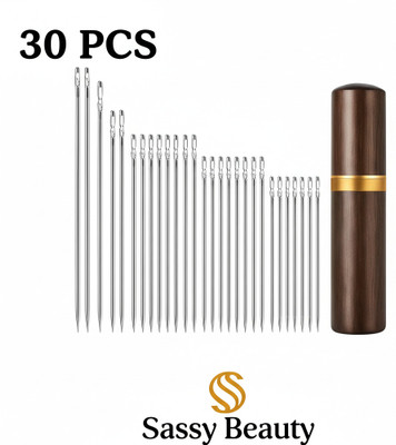 sassy beauty Hand Sewing Needle(Regular Point Needle Quilting Needle Self-Threading Quilting Needle with Wooden Needle Case Pack of 30)