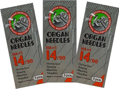 SSS Premium Organ Art and Craft Stainless Steel Needles | Size 14 | HAx1-14/90 Machine Sewing Needle(Regular Point Needle HAX1 14 NO. NEEDLE Pack of 15)