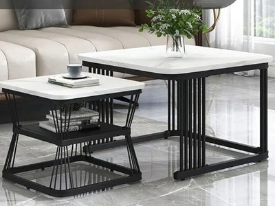 Unique Arts Shoppee Unique Arts Nesting in Style: Chic and Functional Metal Square Nesting Tables Metal Nesting Table(Finish Color - white and black, Set of - 2, Pre-assembled)