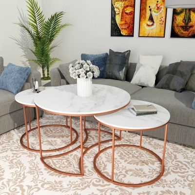 Giftoshopee Nesting Coffee Table with marble finishing top of wood Metal Nesting Table(Finish Color - golden, Set of - 3, Pre-assembled)