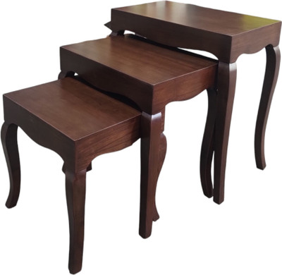 lumber casa TEAK WOOD NESTING TABLE ORIENTAL LEG DESIGN Solid Wood Nesting Table(Finish Color - walnut cherry, Set of - 3, Pre-assembled)