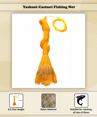 YASHNET CASTNET 8.5 FEET HEIGHT 3KG WEIGHT 16MM THREADS NYLON NO1 Fishing Net(Orange)