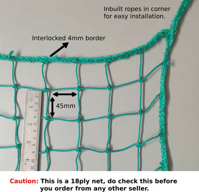 Amz Sports Nets Standard Cricket Practice/Training Net for Ground GREEN 1Side1.5MM THICK(10 X50FT Cricket Net(Green)