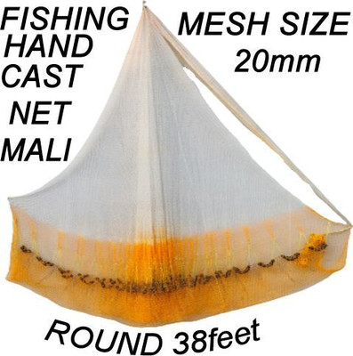 A to Z CAST HAND FISHING NET 20mm MESH,WEIGHT 3.5kg,10ft HEIGHT,38ft ROUND Fishing Net(White, Yellow)