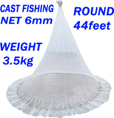 PURKAIT FISHNET CAST FISHING NET 6mm MESH,IRON SINKER, HEIGHT 10feet, ROUND 44feet, WEIGHT 3.5kg Fishing Net(White)