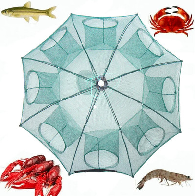 NETKING Umbrella Crab Fishing Net with 8 Pockets | 6mm Mesh Fish Trap & Bait Net Fishing Net(Green)