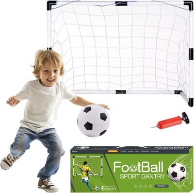 PROBEROS Mini Football Goal for Kids with Pump and Ball Set Toddler Football Goal Net Kid Football Net(Black)