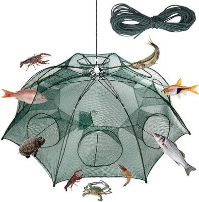 Maxxlite 8 Side Bait Fishing Net Nylon Portable Folded Fish Net Cast Net Fish Trap Net Aquarium Fish Net(95 cm x 45 cm)