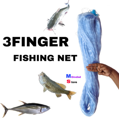 MONDAL STROE China 3 Finger Fishing Net 70mm | Strong Nylon 300ft x 12ft Monofilament Net Fishing Net(Blue)