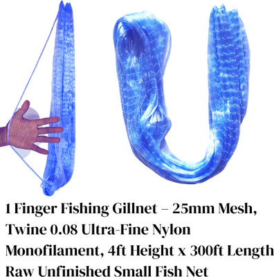 NETKING 1 Finger 25mm Fishing Gillnet – Twine 08, 4ft x 250ft, Raw Monofilament Net Fishing Net(Blue)