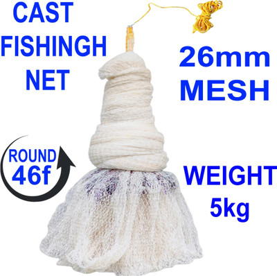 PURKAIT FISHNET CAST FISHING NET 26mm MESH SIZE HEIGHT 12feet, ROUND 46feet, WEIGHT 5kg Fishing Net(White)