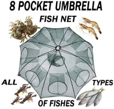 FARUK 8 Holes Automatic Fishing Net Shrimp Cage, Nylon Foldable Crab Fish Trap Fishing Net(Grey)