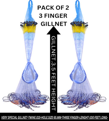 YASHNET 3 FINGER GILLNET 65.MM 5.5 FT HEIGHT 90 TO 100 FT LENGTH PACK OF 2 PCS Fishing Net(Multicolor)
