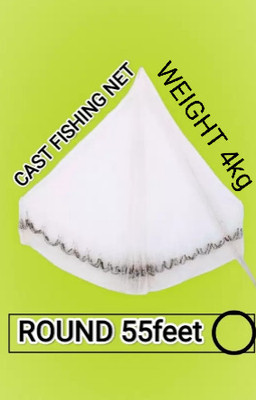 FARUK FISHNET 2no. 36mm MESH SIZE,ROUND-55feet,WEIGHT-4kg, HEIGHT-12feet(TALL SINKER) Fishing Net(White)