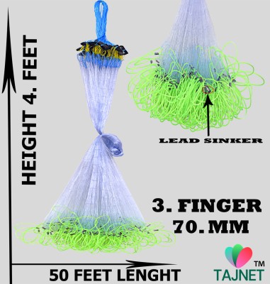 TAJNET GILLNET 3 FINGER 70MM HEIGHT 4 FEET UPPER LENGHT50 FT DOWN LENGHT 100FT Aquarium Fish Net(15 cm x 120 cm)