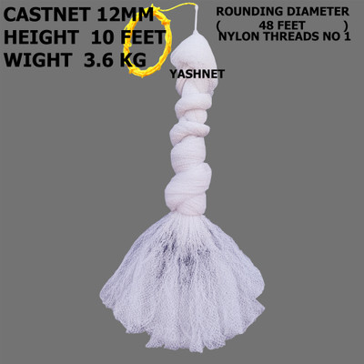 YASHNET CASTNET 10 FEET HEIGHT 3.5KG WT HOLE 12MM HAND THROWN CAST BAIT MESH NET FOR Fishing Net(White)