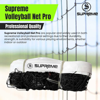 Supreme Volleyball Net PRO 3 MM Nylon Thickness With Iron Wire Professional Qlty. Volleyball Net(Black, White)