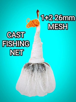 FARUK FISHNET 1+2 26mm MESH SIZE,ROUND-55feet,WEIGHT-4.5kg,HEIGHT-12feet (WHITE) Fishing Net(White)