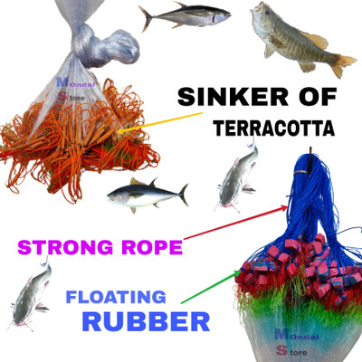 MONDAL STORE 2 FINGER GILLNET MUD SINKER, HEIGHT 5F, UP LENGTH 50F, FISHING NET. Fishing Net(White)